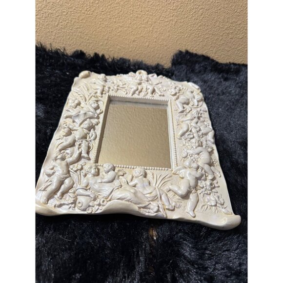 Gargoyles Studio Ornate Cherub & Floral Resin Mirror With Intricate Carvings
